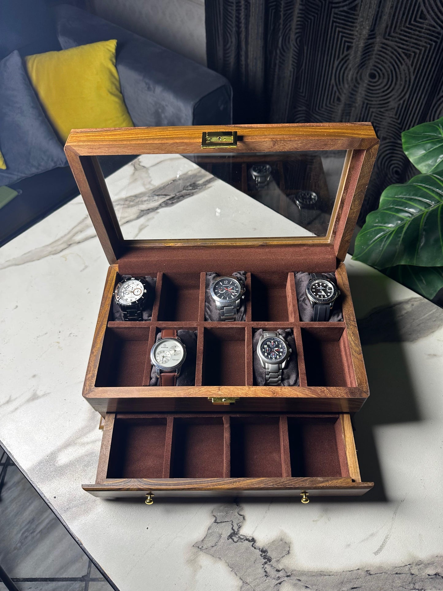 Watch + accesories Organizer Box ( 10 slots + front Drawer)