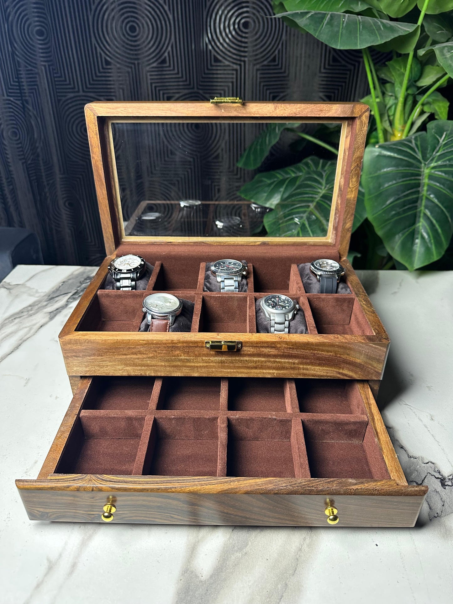 Watch + accesories Organizer Box ( 10 slots + front Drawer)