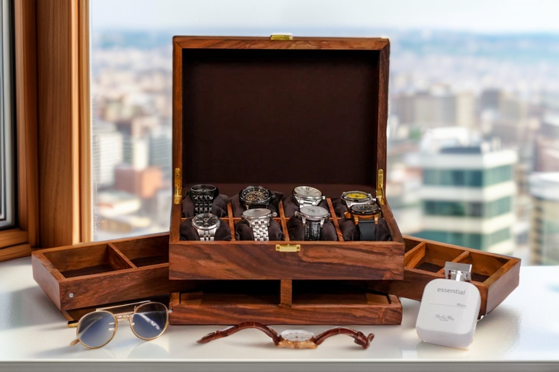 Luxury Wooden Watch Box Side Drawer ( 8slot+2 draz)