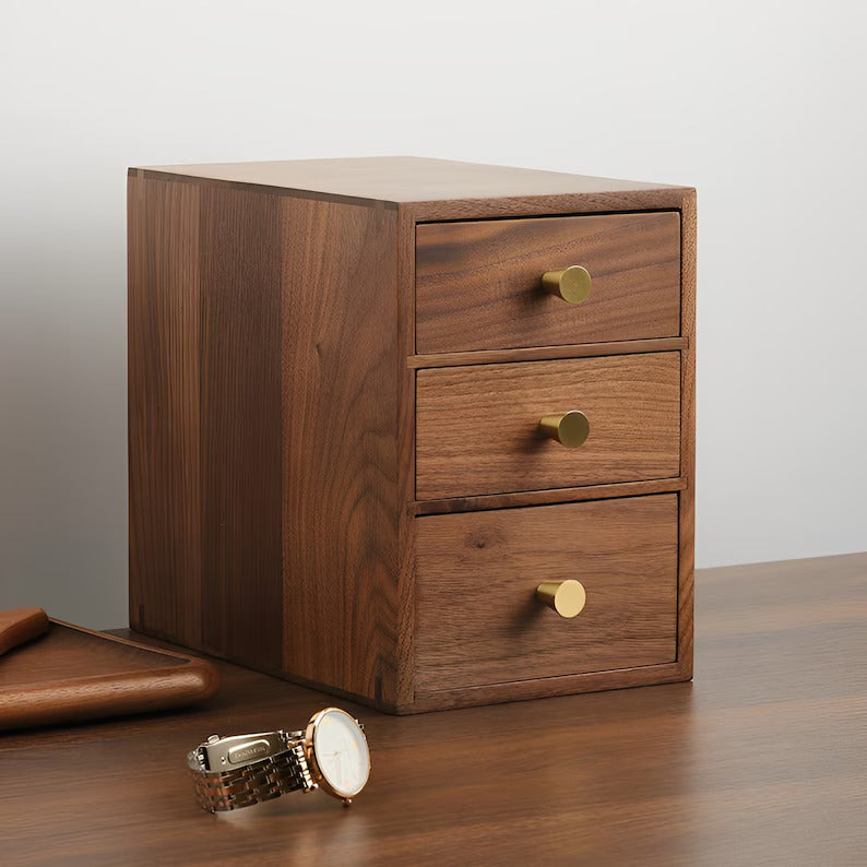 Personalized Solid Walnut Desktop Drawer Cabinet, Wooden Storage Box, Sundries Desk Organizer, Storage Cabinet, Household Desktop Drawers