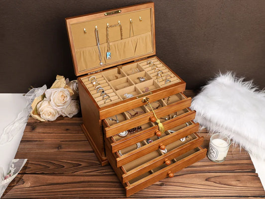 Retro Box, Large Jewelry Box, Gift For Women Her, Custom Jewelry Box, Suede Jewelry Box, Wedding Gift