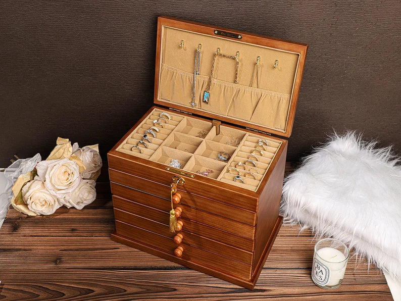 Retro Box, Large Jewelry Box, Gift For Women Her, Custom Jewelry Box, Suede Jewelry Box, Wedding Gift