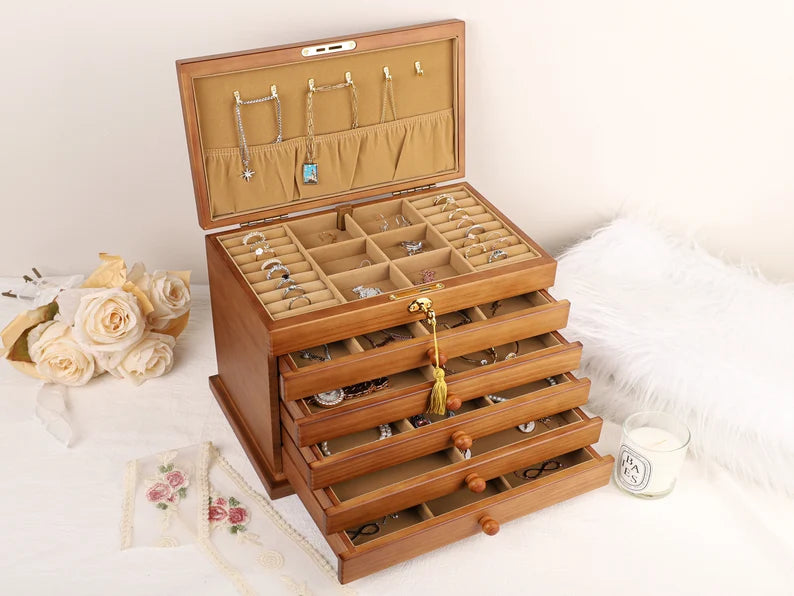 Retro Box, Large Jewelry Box, Gift For Women Her, Custom Jewelry Box, Suede Jewelry Box, Wedding Gift