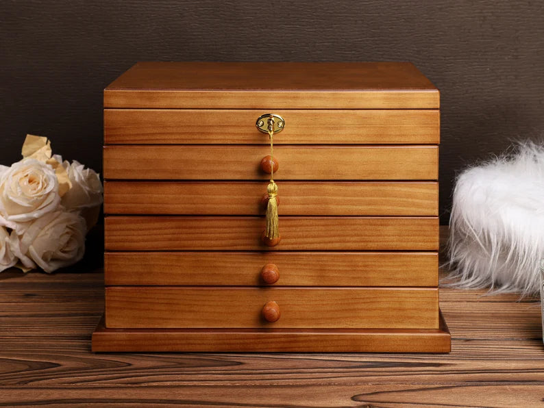 Retro Box, Large Jewelry Box, Gift For Women Her, Custom Jewelry Box, Suede Jewelry Box, Wedding Gift