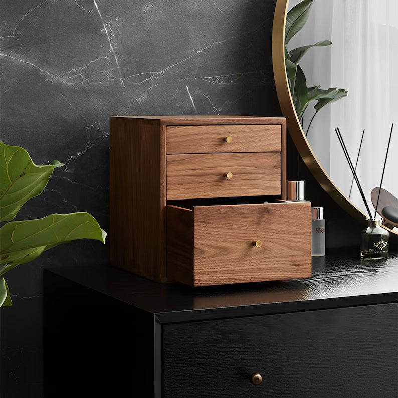 Personalized Solid Walnut Desktop Drawer Cabinet, Wooden Storage Box, Sundries Desk Organizer, Storage Cabinet, Household Desktop Drawers