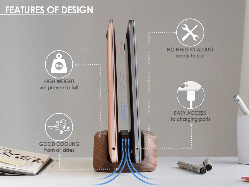 Vertical Holder for Multiple Laptops - MacBook Stand - Space-Saving Design